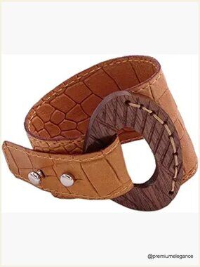 Handcrafted Italian Leather Bracelet Walnut Wood Buckle